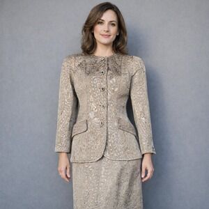 Victor Costa Brocade Skirt Suit | Metallic Paisley | Sz 10 | Vintage 1980s